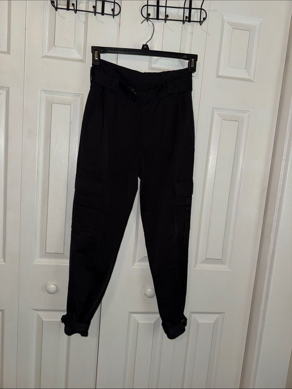 Black Cargo Paperbag Waist Pants